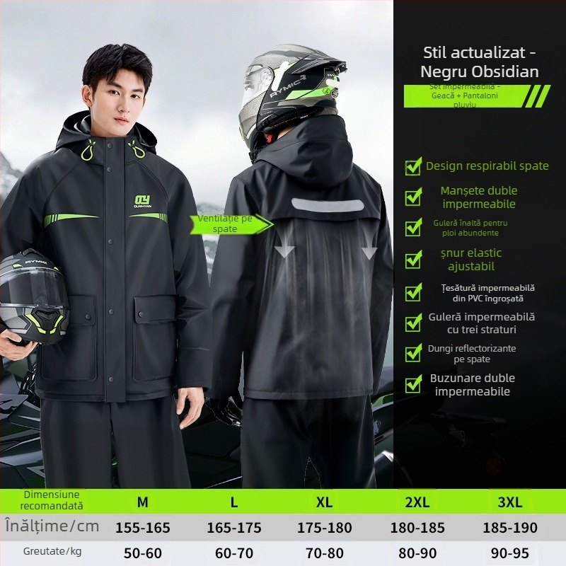 Set de ploaie pentru adulți — palton de ploaie cu design separat, unisex pentru bicicletă electrică/motocicletă, țesătură PVC cu strat adeziv PVC impermeabil