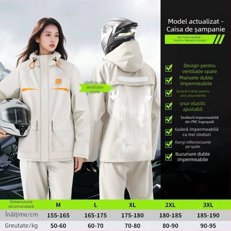 Set de ploaie pentru adulți — palton de ploaie cu design separat, unisex pentru bicicletă electrică/motocicletă, țesătură PVC cu strat adeziv PVC impermeabil