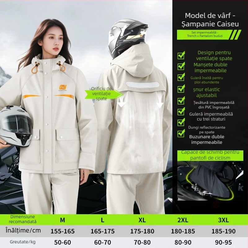 Set de ploaie pentru adulți — palton de ploaie cu design separat, unisex pentru bicicletă electrică/motocicletă, țesătură PVC cu strat adeziv PVC impermeabil