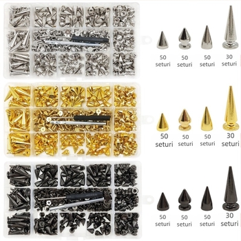 Set de nituri metalice pentru piele — cap bullet, conic, nituri decorative punk pentru paltoane, blugi, pălării, curele și genți (Huafei)