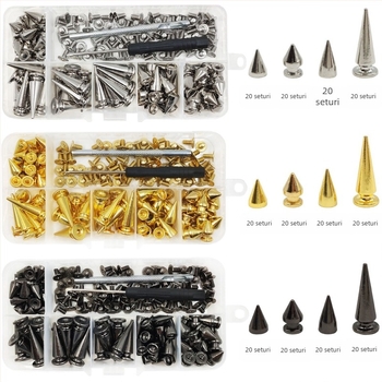 Set de nituri metalice pentru piele — cap bullet, conic, nituri decorative punk pentru paltoane, blugi, pălării, curele și genți (Huafei)