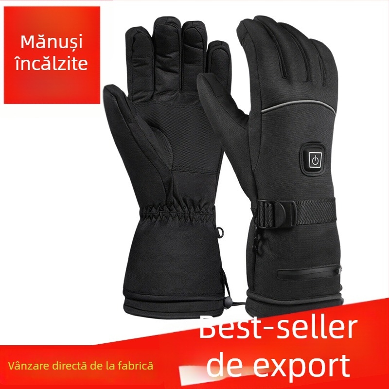 Mănuși de schi cu încălzire pe baterie de litiu, încălzire pentru toate degetele și palmă, căptușeală din nailon impermeabil cu bumbac, unisex, adulți