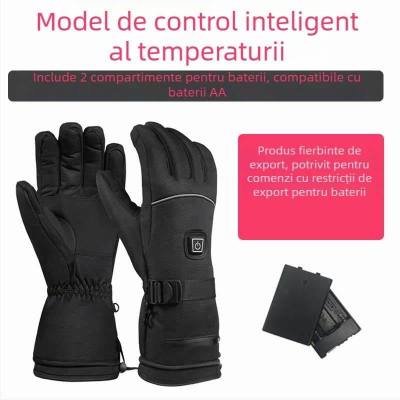 Mănuși de schi cu încălzire pe baterie de litiu, încălzire pentru toate degetele și palmă, căptușeală din nailon impermeabil cu bumbac, unisex, adulți