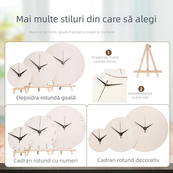 Ceas DIY de perete – Panou circular din lemn, Pictură fluidă, Jucărie educativă, Potrivit pentru casă și birou, Stil Chinez Nou