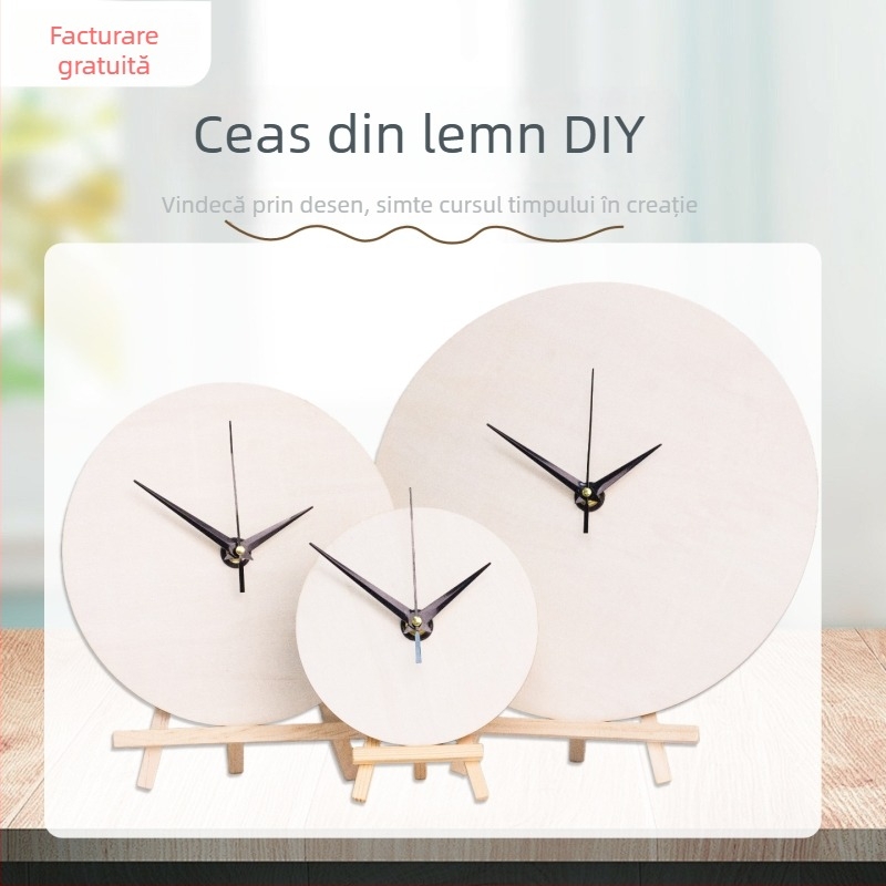 Ceas DIY de perete – Panou circular din lemn, Pictură fluidă, Jucărie educativă, Potrivit pentru casă și birou, Stil Chinez Nou