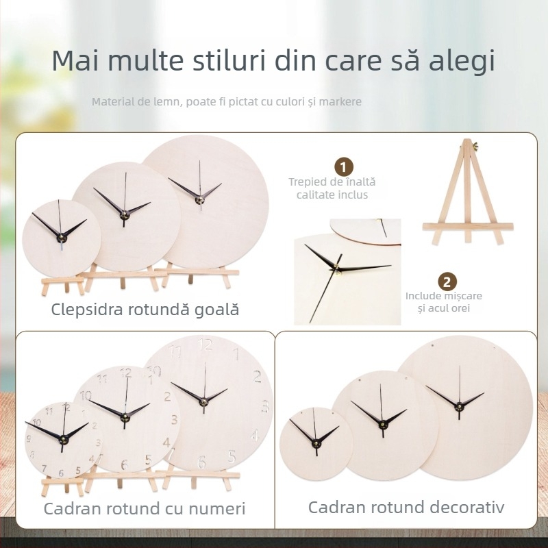 Ceas DIY de perete – Panou circular din lemn, Pictură fluidă, Jucărie educativă, Potrivit pentru casă și birou, Stil Chinez Nou