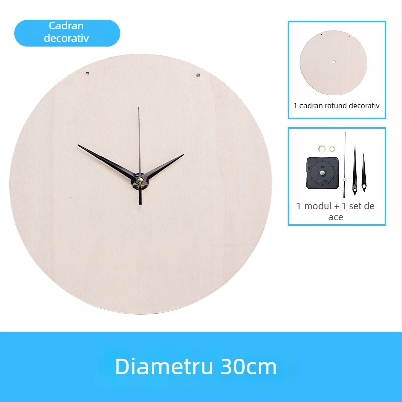 Ceas DIY de perete – Panou circular din lemn, Pictură fluidă, Jucărie educativă, Potrivit pentru casă și birou, Stil Chinez Nou