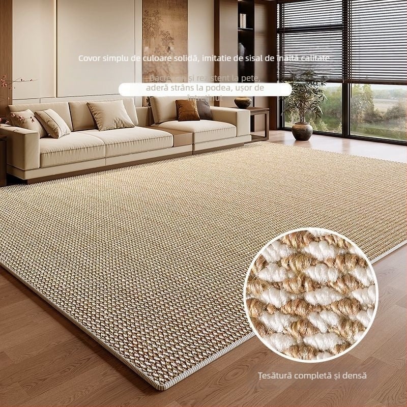 Covor dreptunghiular de podea din poliester, textură imitatie de sisal, rezistent la umezeală și uzură, țesut la mașină