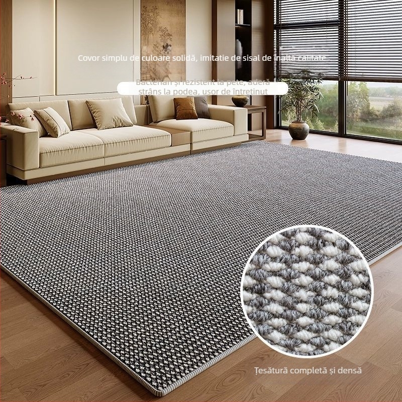 Covor dreptunghiular de podea din poliester, textură imitatie de sisal, rezistent la umezeală și uzură, țesut la mașină