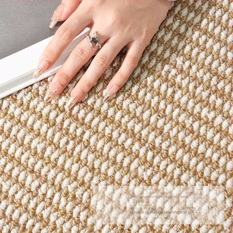 Covor dreptunghiular de podea din poliester, textură imitatie de sisal, rezistent la umezeală și uzură, țesut la mașină
