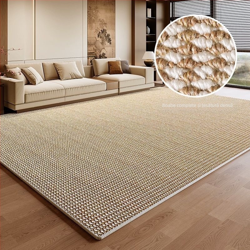Covor dreptunghiular de podea din poliester, textură imitatie de sisal, rezistent la umezeală și uzură, țesut la mașină