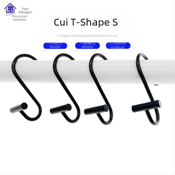 Cârlig metalic pentru perdele, design cilindric în formă T-S, stil modern minimalist, fu'luo