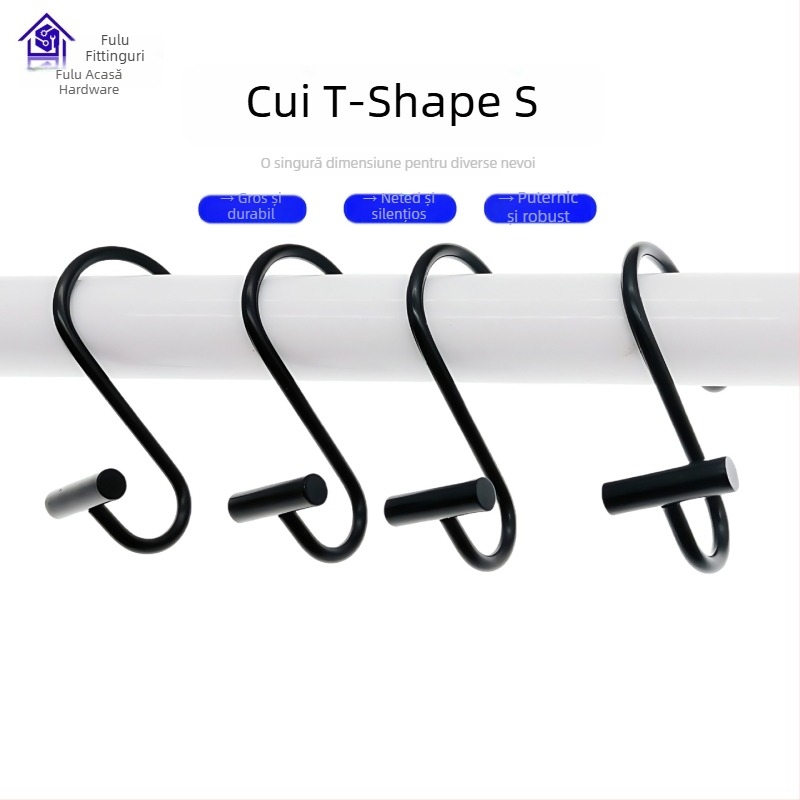 Cârlig metalic pentru perdele, design cilindric în formă T-S, stil modern minimalist, fu'luo