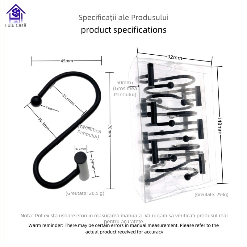 Cârlig metalic pentru perdele, design cilindric în formă T-S, stil modern minimalist, fu'luo