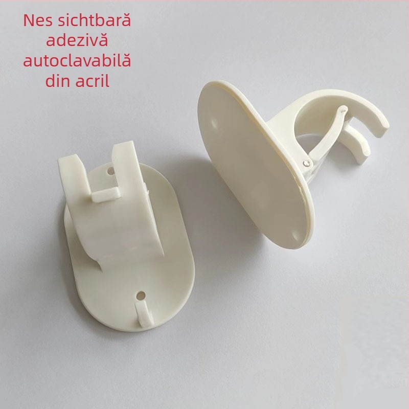 Cuier adeziv pentru bara de perdea, ABS, cârlig simplu, stil modern minimalist, încărcare 1–3 kg