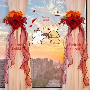 Accesorii pentru decorul camerei de nuntă: suport pentru perdele cu pandantiv fericire dublă; Material: panglică; Brand: Flower spark red; Cod produs: 2015712; Ambalare: Opp bag