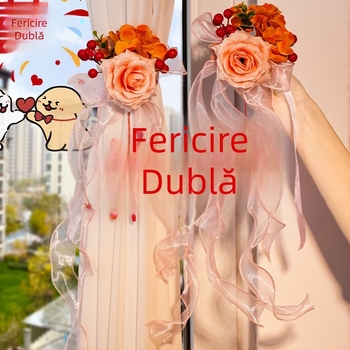 Accesorii pentru decorul camerei de nuntă: suport pentru perdele cu pandantiv fericire dublă; Material: panglică; Brand: Flower spark red; Cod produs: 2015712; Ambalare: Opp bag