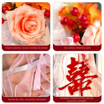 Accesorii pentru decorul camerei de nuntă: suport pentru perdele cu pandantiv fericire dublă; Material: panglică; Brand: Flower spark red; Cod produs: 2015712; Ambalare: Opp bag