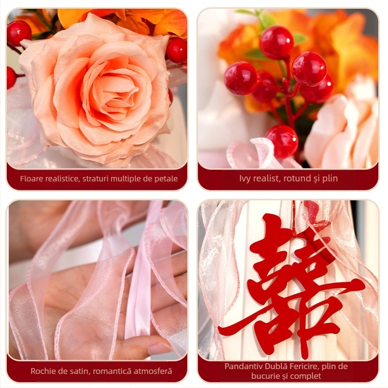 Accesorii pentru decorul camerei de nuntă: suport pentru perdele cu pandantiv fericire dublă; Material: panglică; Brand: Flower spark red; Cod produs: 2015712; Ambalare: Opp bag