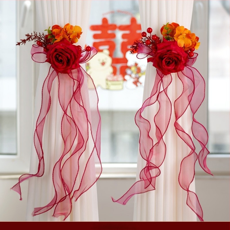 Accesorii pentru decorul camerei de nuntă: suport pentru perdele cu pandantiv fericire dublă; Material: panglică; Brand: Flower spark red; Cod produs: 2015712; Ambalare: Opp bag