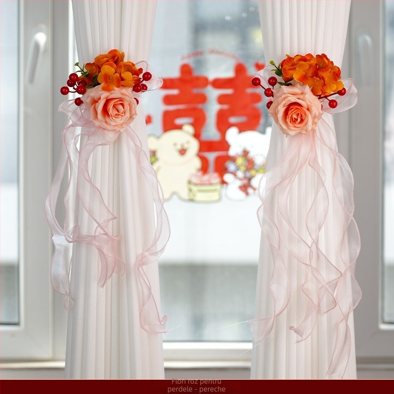 Accesorii pentru decorul camerei de nuntă: suport pentru perdele cu pandantiv fericire dublă; Material: panglică; Brand: Flower spark red; Cod produs: 2015712; Ambalare: Opp bag