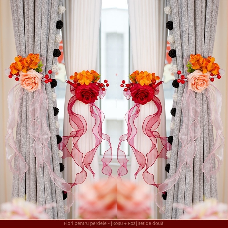 Accesorii pentru decorul camerei de nuntă: suport pentru perdele cu pandantiv fericire dublă; Material: panglică; Brand: Flower spark red; Cod produs: 2015712; Ambalare: Opp bag