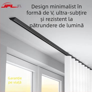 JFL-V01 Șină de perdeu din aluminiu ultra-subțire, Design ascuns în formă de V, Lux ușor pentru suspensie, cu etanșare, rotiță și adeziv