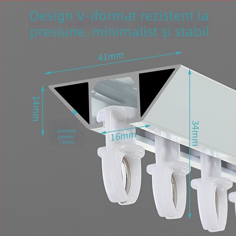 JFL-V01 Șină de perdeu din aluminiu ultra-subțire, Design ascuns în formă de V, Lux ușor pentru suspensie, cu etanșare, rotiță și adeziv