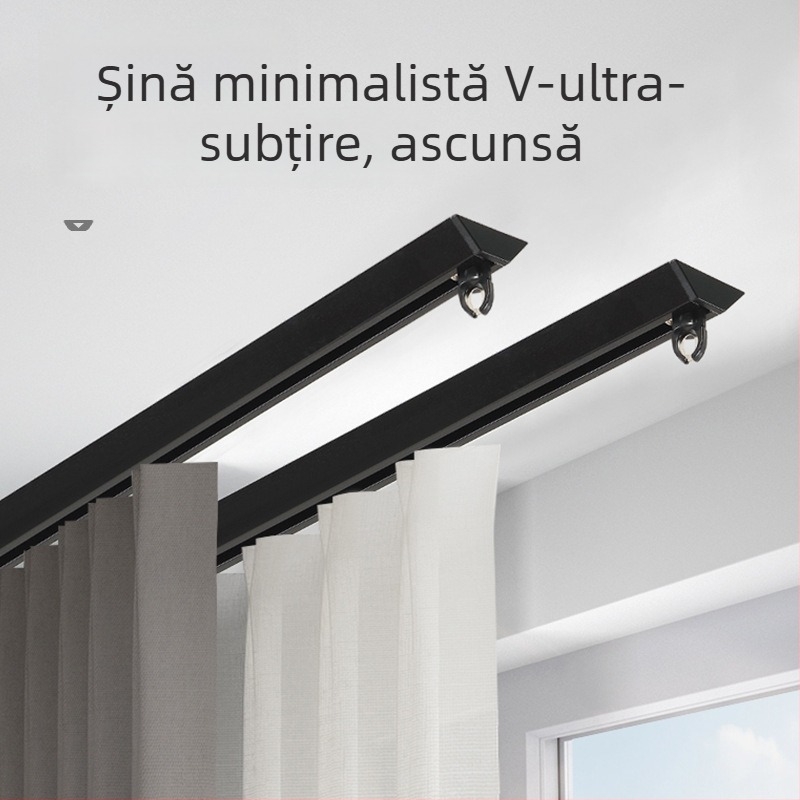 JFL-V01 Șină de perdeu din aluminiu ultra-subțire, Design ascuns în formă de V, Lux ușor pentru suspensie, cu etanșare, rotiță și adeziv