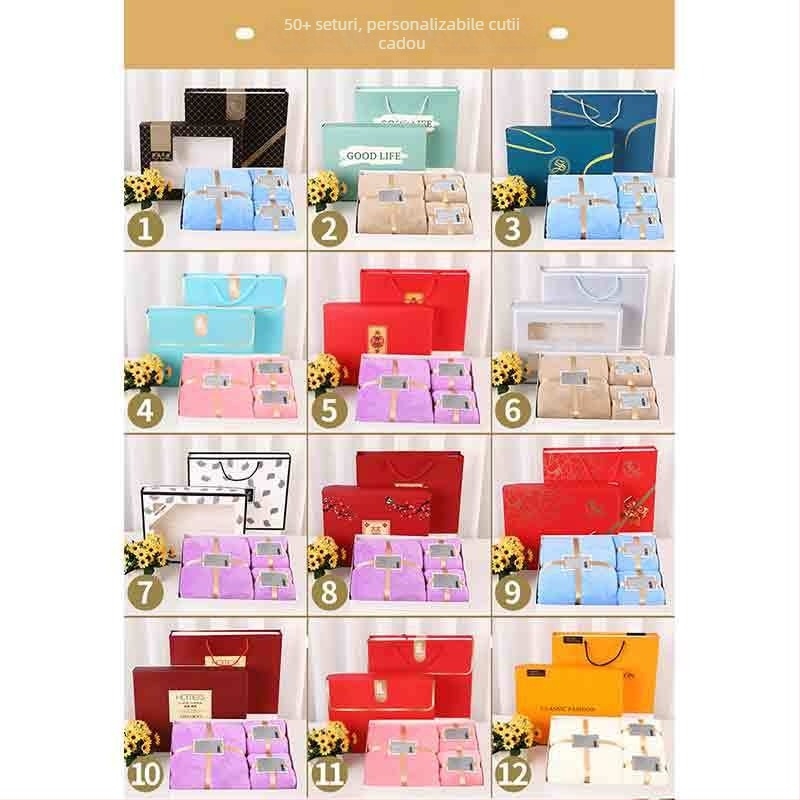 Set de prosoape în cutie cadou, velur coral pentru prosoape de față și de baie, 32 de bucăți, fire combed, țesătură plată