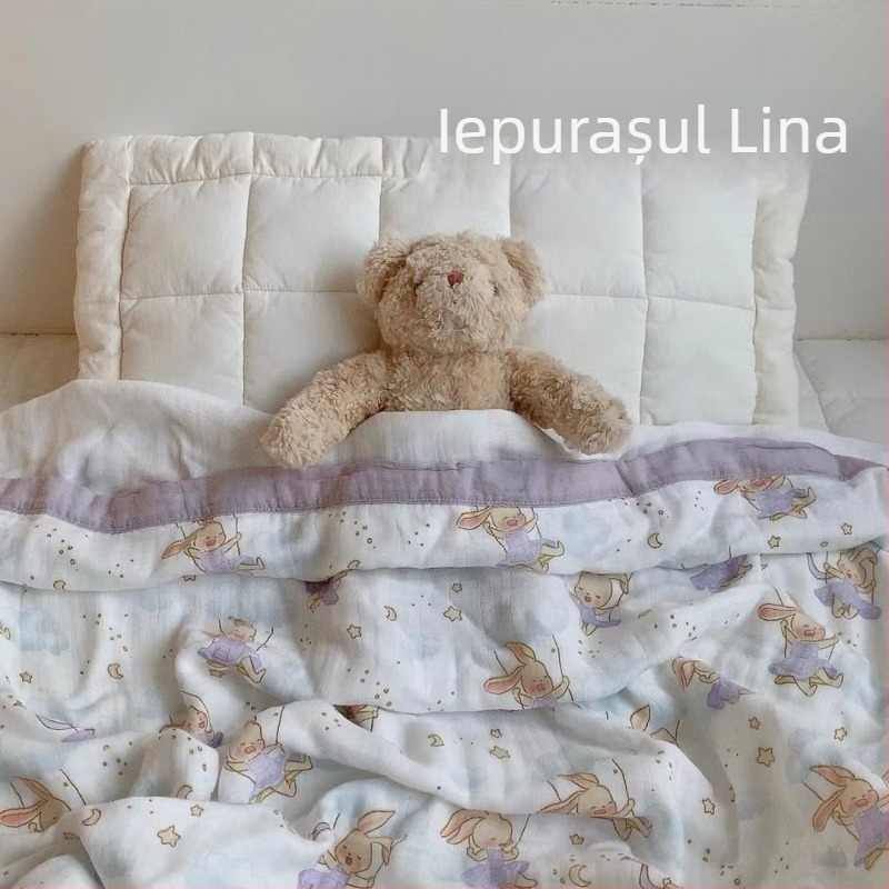 Pătură pentru bebeluși din fibre de bambus, pânză de tifon cu patru straturi, cu model desen animat, greutate sub 300 g, pentru toate anotimpurile