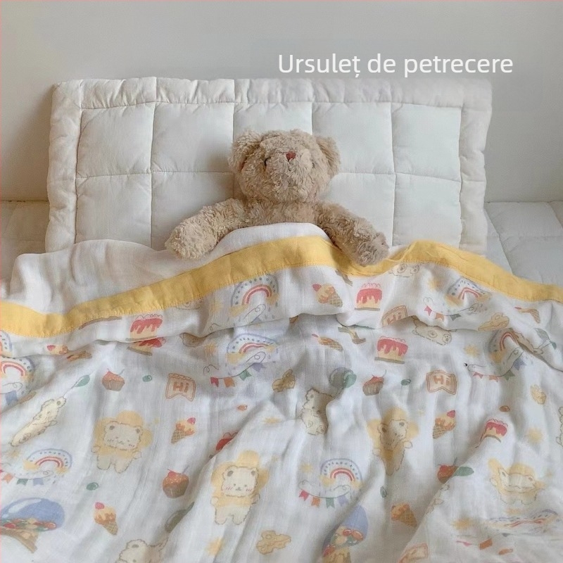 Pătură pentru bebeluși din fibre de bambus, pânză de tifon cu patru straturi, cu model desen animat, greutate sub 300 g, pentru toate anotimpurile