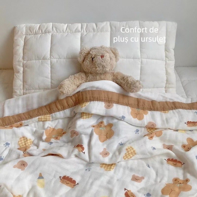 Pătură pentru bebeluși din fibre de bambus, pânză de tifon cu patru straturi, cu model desen animat, greutate sub 300 g, pentru toate anotimpurile