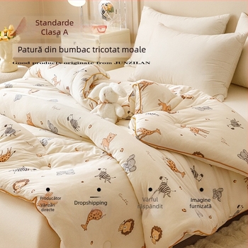 Cuvertură din fibre de soia pentru toate anotimpurile – material tricotat din bumbac, umplutură din fibre de soia, 3,5–4 kg, cusută și imprimată, pentru copii