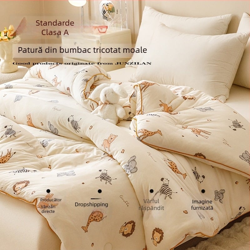 Cuvertură din fibre de soia pentru toate anotimpurile – material tricotat din bumbac, umplutură din fibre de soia, 3,5–4 kg, cusută și imprimată, pentru copii