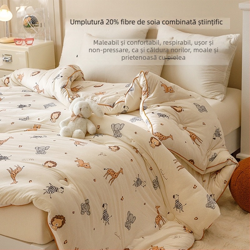 Cuvertură din fibre de soia pentru toate anotimpurile – material tricotat din bumbac, umplutură din fibre de soia, 3,5–4 kg, cusută și imprimată, pentru copii