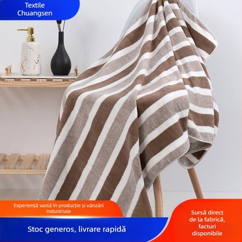 Set prosoape de baie, în dungi, fleece coral, greutate 200-300 g, rezistent la scame