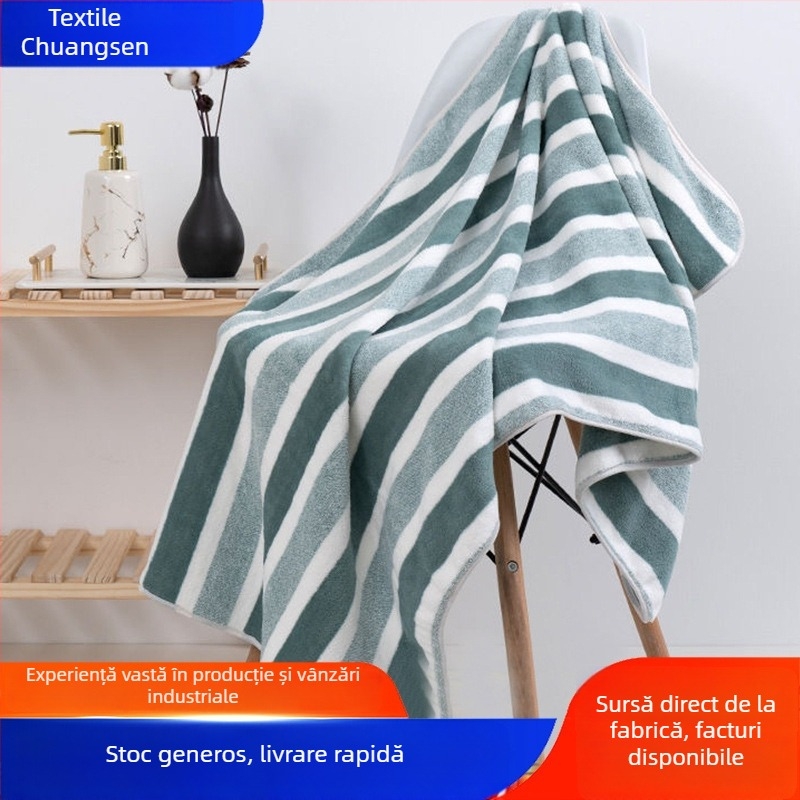 Set prosoape de baie, în dungi, fleece coral, greutate 200-300 g, rezistent la scame