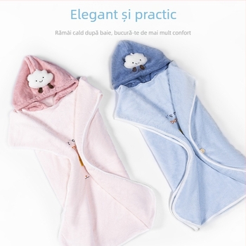 Prosop de baie pentru copii cu glugă din Coral Fleece, absorbant, gros, 150D, 300–400 g