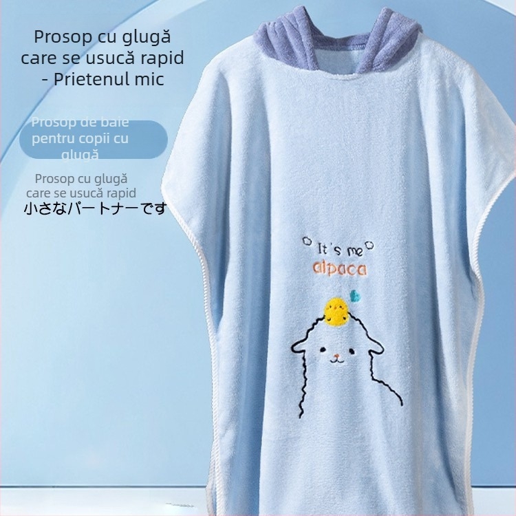 Prosop de baie pentru copii cu glugă din Coral Fleece, absorbant, gros, 150D, 300–400 g