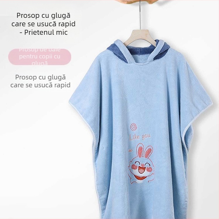 Prosop de baie pentru copii cu glugă din Coral Fleece, absorbant, gros, 150D, 300–400 g