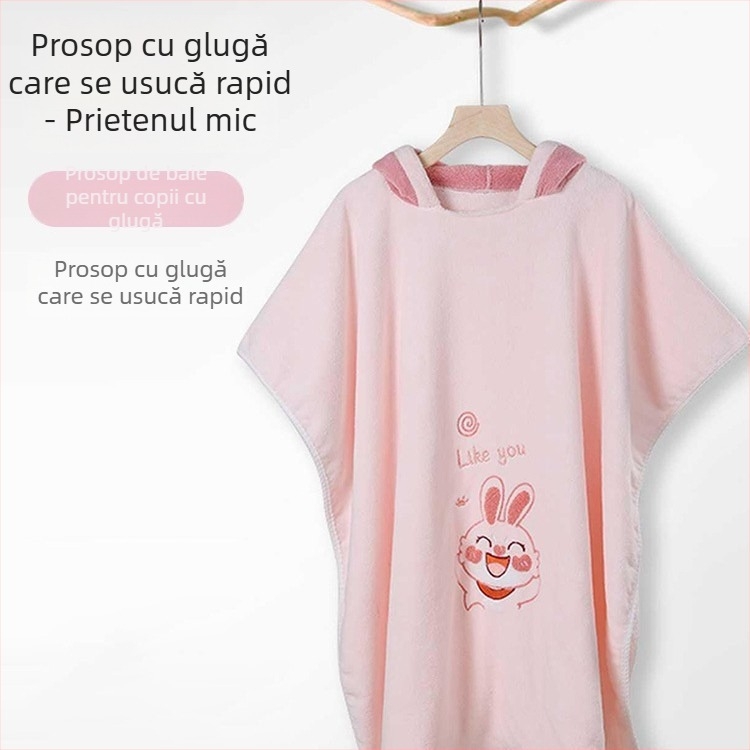 Prosop de baie pentru copii cu glugă din Coral Fleece, absorbant, gros, 150D, 300–400 g