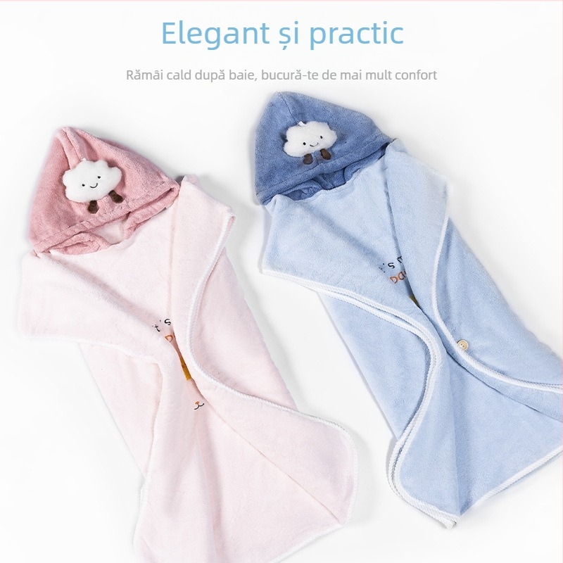 Prosop de baie pentru copii cu glugă din Coral Fleece, absorbant, gros, 150D, 300–400 g