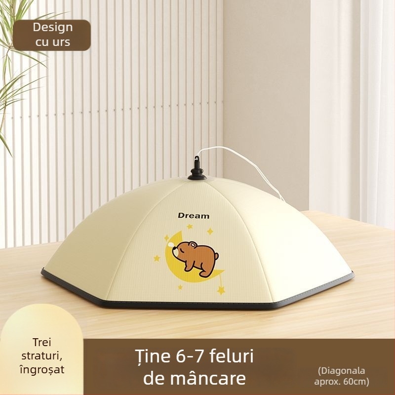 Purple Charm Workshop Capac pliabil izolat pentru alimente – gabardin + folie de aluminiu, stil modern, multifuncțional, izolație, protecție împotriva prafului