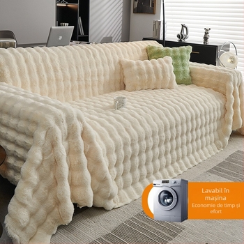 Husă canapea din pluș, antiderapantă, universală, într-o singură bucată, monocromă, stil minimalist
