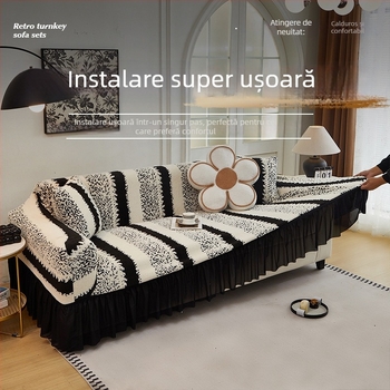 Husă din pluș pentru canapea, universală, stil italian, modele: dungi, carouri, frunze și flori.