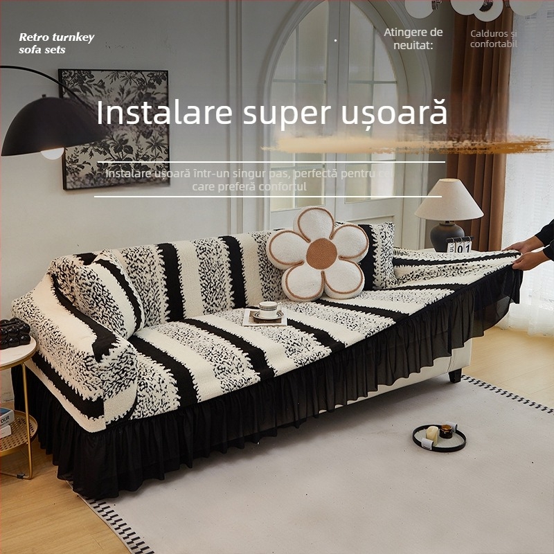 Husă din pluș pentru canapea, universală, stil italian, modele: dungi, carouri, frunze și flori.