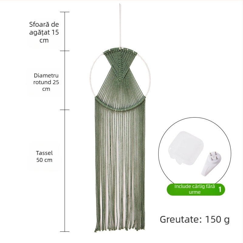 Tapiserie cu ciucuri, în nuanțe Morandi, sfoară de bumbac, decor nordic pentru locuință