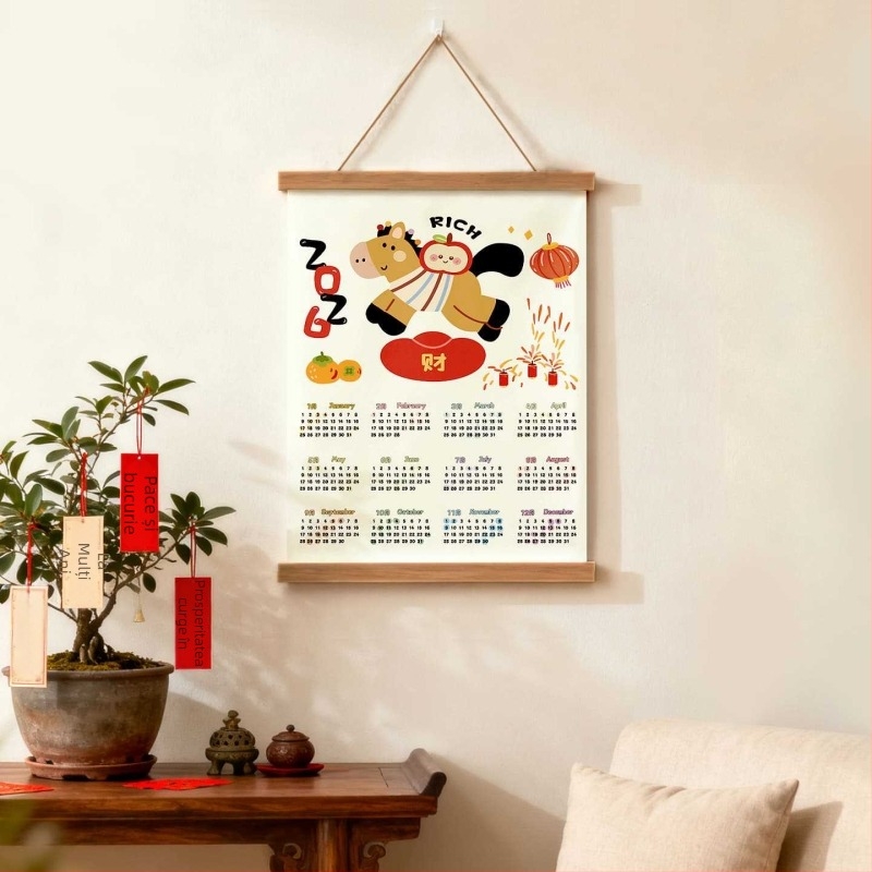 Tapiserie calendar de perete: stil modern minimalist, model desen animat, potrivit pentru sufragerie, dormitor, exterior