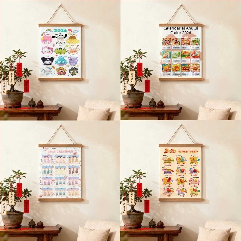 Tapiserie calendar de perete: stil modern minimalist, model desen animat, potrivit pentru sufragerie, dormitor, exterior